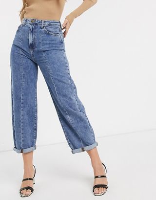 Stradivarius + Slouchy Jeans With Front Seam in Medium Wash