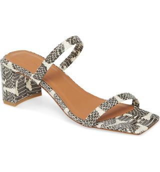 By Far + Tanya Snake Embossed Strappy Square Toe Sandal