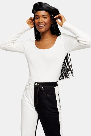 Topshop + Ivory Scoop Neck Pleated Knitted Top