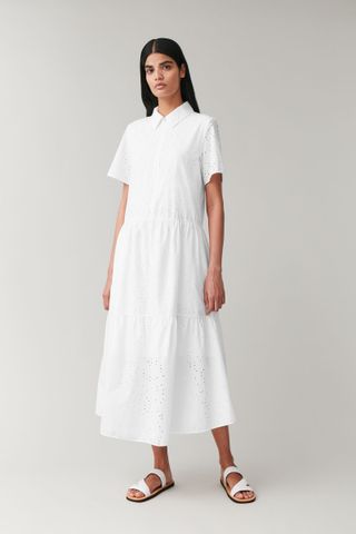 COS + Embroidered Dress With Gathered Panels