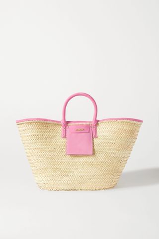 Jacquemus + Soleil large Nubuck-Trimmed Straw Tote