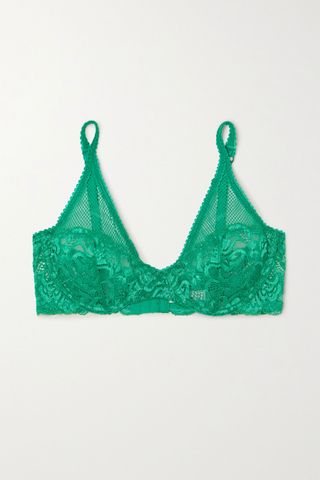 Lonely + Lena Stretch-Mesh and Lace Underwire Bra