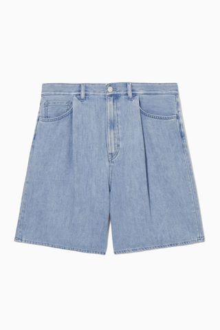 COS + Pleated A-Line Denim Shorts
