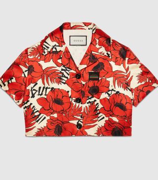 Gucci + Poppies Print Silk Cropped Jacket