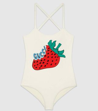 Gucci + Stretch Fabric Swimsuit With Gucci Strawberry