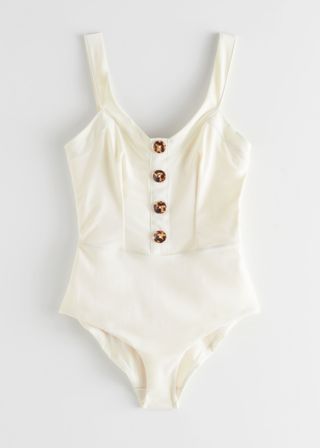 & Other Stories + V-Cut Tortoise Button Swimsuit
