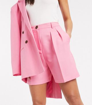 ASOS Design + Mom Suit Short in Pop Pink