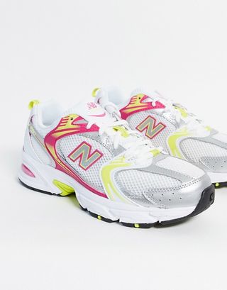 New Balance + 530 Trainers in White and Pink