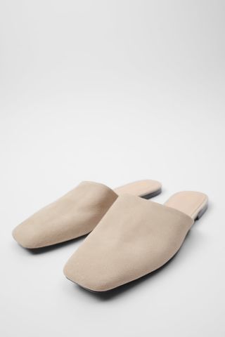 Zara + Square Toe Split Leather Flat Mules