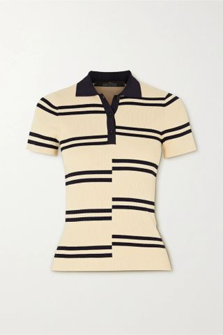 Rokh + Paneled Striped Ribbed-Knit Polo Shirt