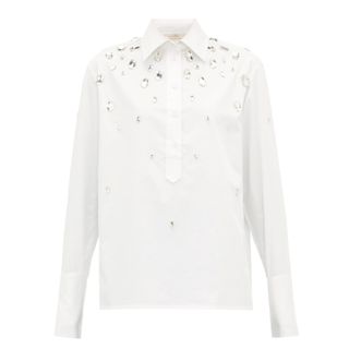Christopher Kane + Crystal-Embellished Cotton-Poplin Shirt