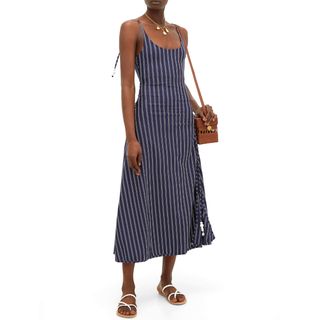 Solid & Striped + Bead-Embellished Ruched Striped Stretch-Jersey Midi Dress