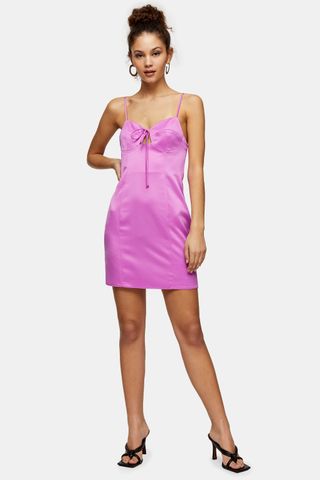 Topshop + Bubblegum Pink Gathered Bust Slip Dress