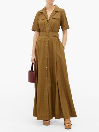 Staud + Millie Belted Recycled-Shell Maxi Shirt Dress