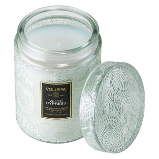 Voluspa + White Cypress Glass Jar Candle