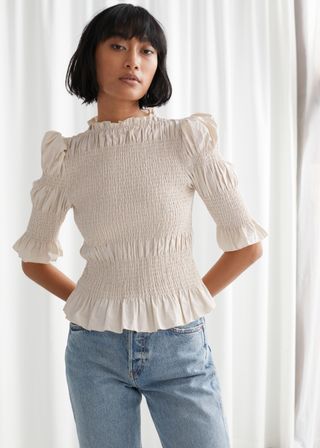 & Other Stories + Fitted Smocked Ruffle Top