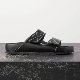 Proenza Schouler + Birkenstock Arizona topstitched glossed-leather sandals