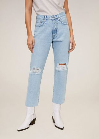 Mango + Straight Fit Cropped Jeans