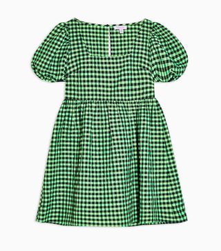 Topshop + Lime Green Gingham Mini Dress