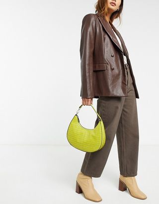 Who What Wear + Seeley '90s Shoulder Bag in Lime Croc