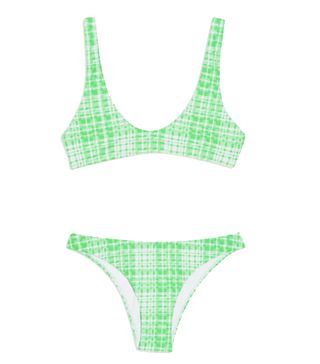 Topshop + Lime Green Houndstooth Bikini Top