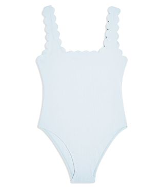 Topshop + Blue Scallop Wavy Ribbed Swimsuit