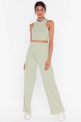 Nasty Gal + Get Straight to It Top and Wide-Leg Trousers Set