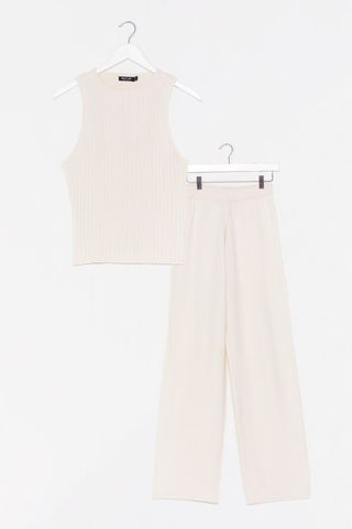 Nasty Gal + Knit on Our Watch Top and Wide-Leg Pant Set