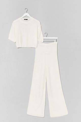 Nasty Gal + Waffle Knit Short Sleeve Top + Wide Leg Lounge Set