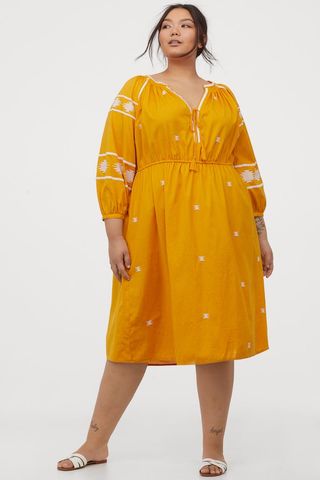H&M + H&M+ Embroidered Cotton Dress