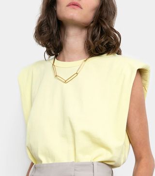 Frankie Shop x Camille Charrière + Eva Padded Shoulder Muscle T-Shirt in Yellow