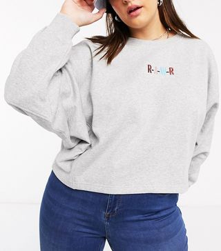 Noisy May Curve + Oversized Cropped Sweatshirt With Slogan in Grey