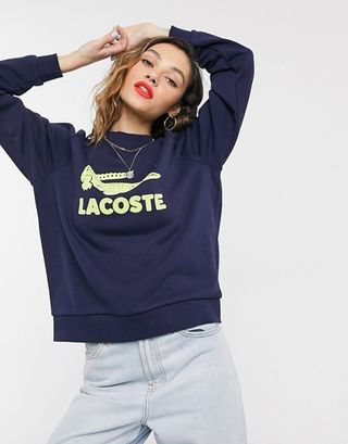 Lacoste + Neon Croc Sweatshirt in Navy