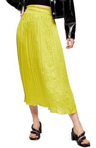 Topshop + Pleated Crushed Satin Skirt