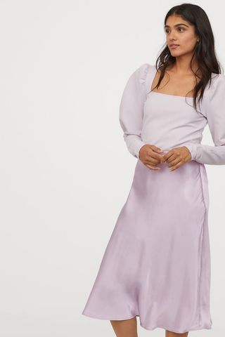 H&M + Calf-Length Satin Skirt