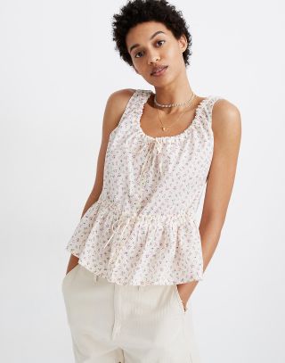 Madewell + Shirred Drawstring Tank Top in Bright Buds