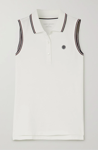 Tory Sport + Appliquéd Striped Cotton-Blend Piqué Top