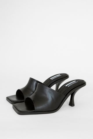 Topshop + Rada Black Leather Square Toe Mules