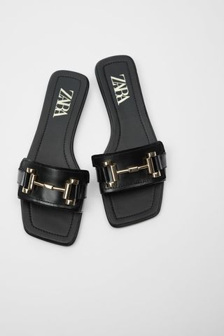 Zara + Flat Leather Sandal With Buckle