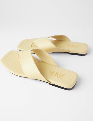 Zara + Wide Strap Leather Slide Sandals