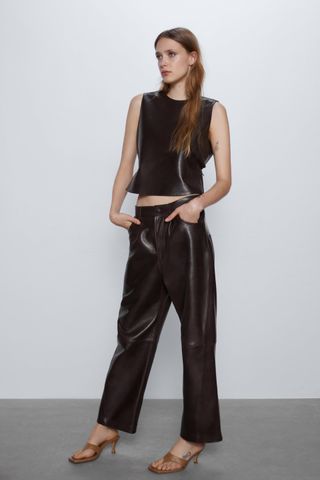 Zara + Straight Leg Leather Pants