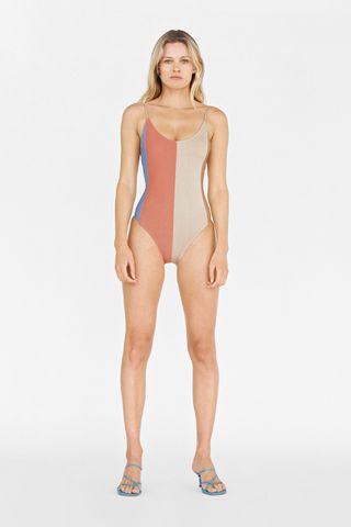 Zara + Metallic Thread Swimsuit