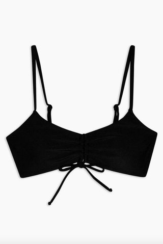 Topshop + Considered Black Shiny Ruched Crop Bikini Top