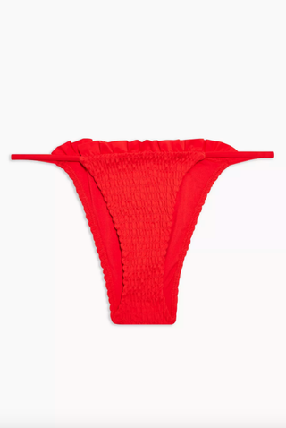 Topshop + Red Smocked Frill High Leg Bikini Bottoms