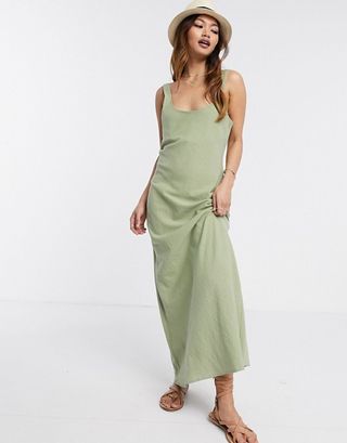 ASOS Design + Linen Cami Maxi Dress in Khaki