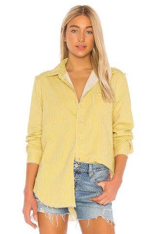 Denimist + Frayed Edge Shirt in Yellow White Stripe