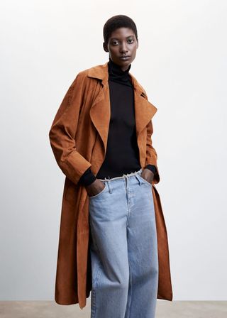 Mango + 100% Leather Trench Coat