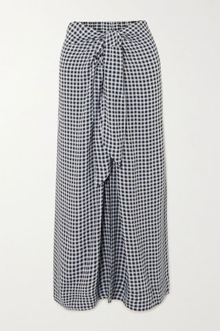Ganni + Tie-Front Checked Crepe Midi Skirt