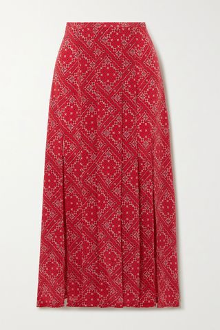 Rixo + Georgia Pleated Paisley-Print Silk Midi Skirt
