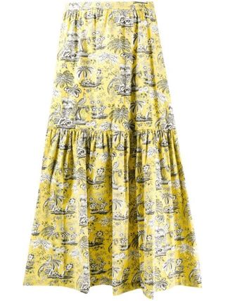 Staud + Embroidered Flared Midi Skirt